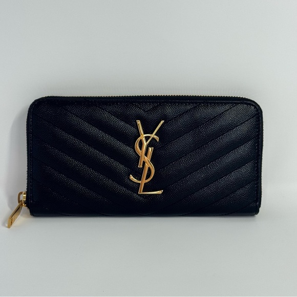 Authentic Saint Laurent Cassandre Matelasse Zip-Around Wallet with Gold Hardware